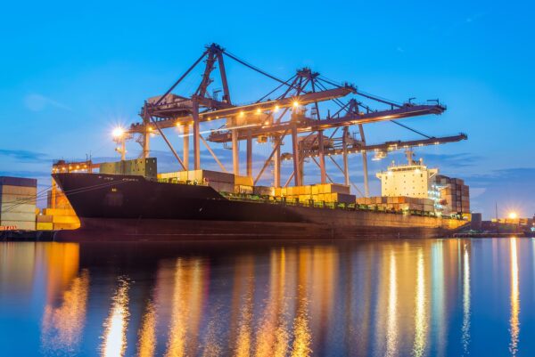 Cargo ship loading containers